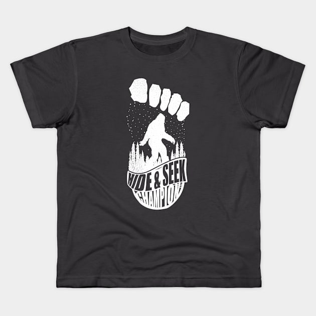 Hide And Seek Champion Bigfoot Footprint Kids T-Shirt by Tesszero